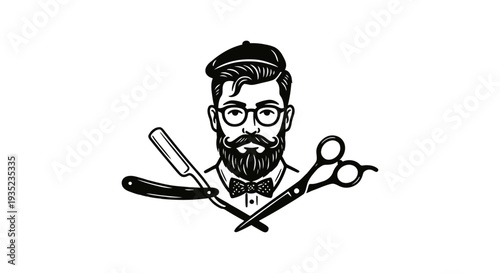 A logo for a trendy barber shop with a hipster theme