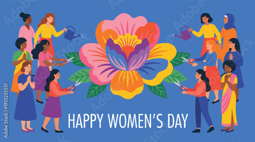 Women Celebrating International Womens Day with Flower.