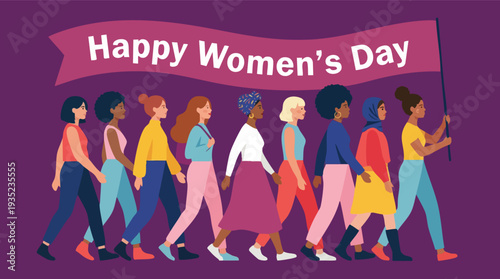 Diverse Women Walking Together Illustration.