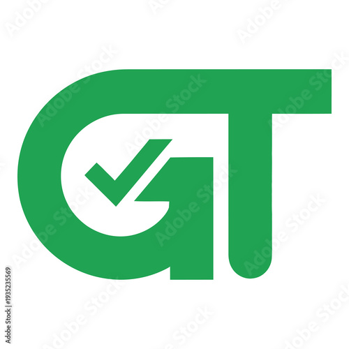 Green checkmark logo with letter G and T  verified symbol icon