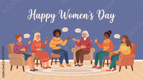 Diverse Women Talking Together in Circle.