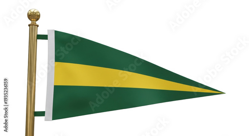 Isolated triangular pennant flag with golden pole and a stripe for decoration for boats yachts