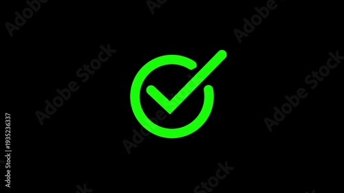 Green Check Mark Success Animation, Approved Tick Icon Loop 4K