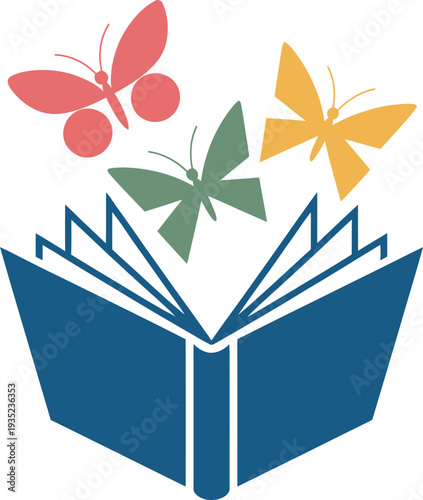 Colorful butterflies emerging from an open book  educational concept with nature and literature