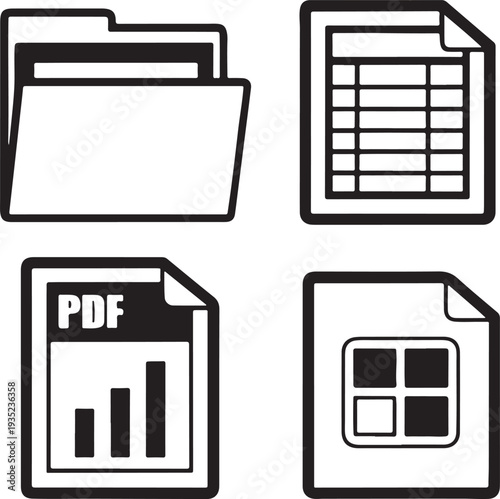 Business document management and office file folder icons for digital data organization
