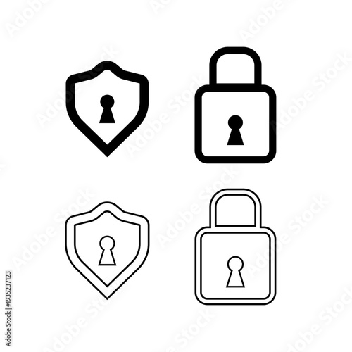Cyber security shield lock and privacy protection icons