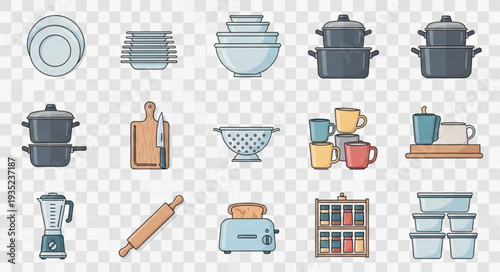 Collection of Kitchen Utensils and Cookware Items.