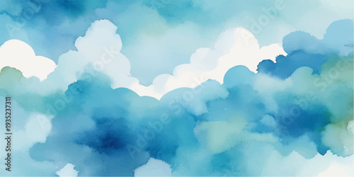 Watercolor blue cloudy sky background vector