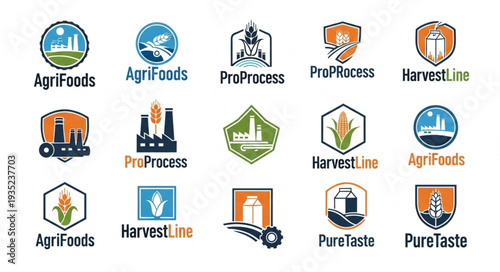 Collection of agricultural and food industry logos and icons.