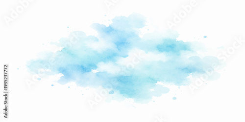 Abstract blue watercolor background with fluffy white clouds and brush strokes depicting a beautiful summer sky in a bright clear atmosphere