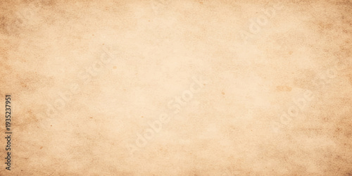 A worn sheet of ancient parchment with a stained beige texture and vintage grunge design creates a damaged antique paper background featuring a brown retro sepia pattern on blank aged page