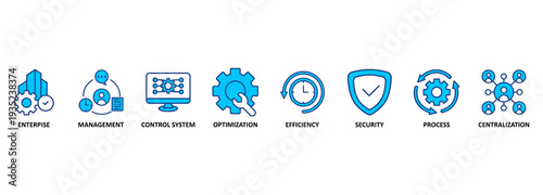 Industrial control system banner web icon vector illustration concept with icon of enterprise, management, control system, optimization, efficiency, security, process, centralization 