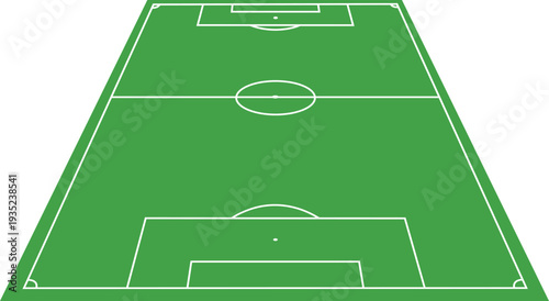 Green Soccer Football Field Pitch with Perspective View for Strategy and Play Layout