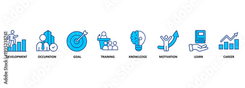 New skills banner web icon vector illustration concept with icon of development, occupation, goal, training, knowledge, motivation, learn and career 