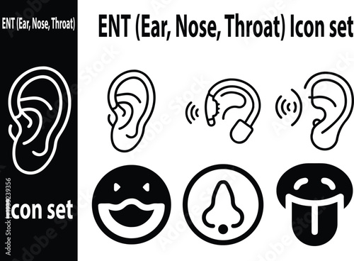 Human Sense Organs Line Icons Set – Ear Hearing Aid Sound Mouth Nose Tongue Vector
