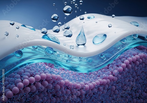 Hydrating Water Droplets Penetrating a Protective Barrier to Nourish Dermal Cells, Illustrating Advanced Skincare and Deep Moisturization.