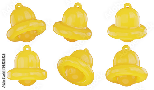 Canvas Print 3d Render of Yellow Notification Bell Set