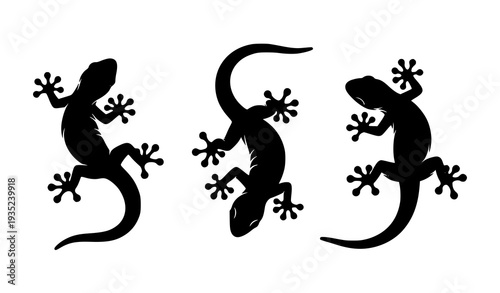 Black Gecko Silhouette Collection – Minimal Lizard Icons Vector Set for Logo and Decoration