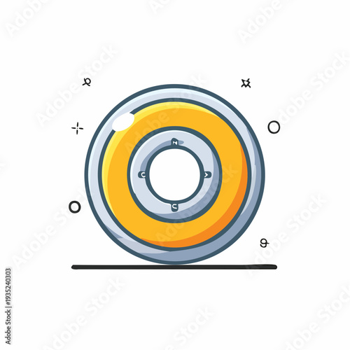 Cartoonish roller skate wheel with yellow and silver detailing