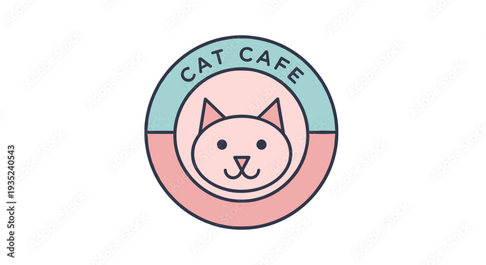 Fototapeta premium Cat Cafe Logo Design with Cartoon Cat.