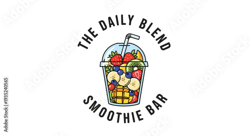 Colorful Smoothie Drink with Fruits and Straw.