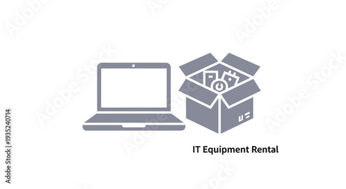 Laptop and Box with PCs Icon Rental.