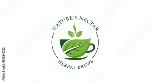 Herbal Tea Logo with Green Leaves.