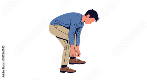 Man bending down to tie shoe.