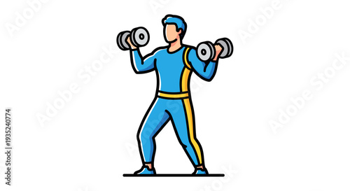 Man Lifting Dumbbells in Blue Outfit.