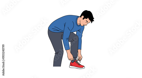 Man Tying Shoelaces on Sneaker Foot.