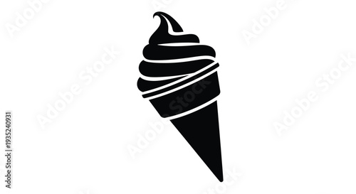 Simple black and white illustration of a soft serve ice cream cone