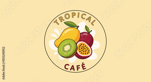 Tropical Cafe Logo with Fresh Fruits.