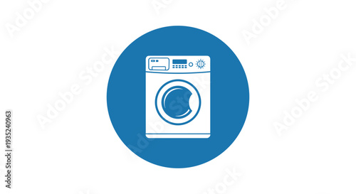 Washing Machine Icon in Blue Circle.