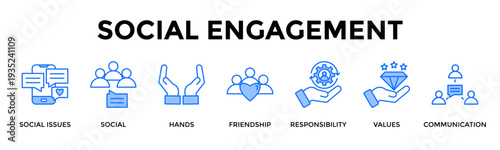 Social Engagement Icon Set Collection Pack Banner Web Vector Illustration  Concept Containing Strengthen Trust Through Inclusive Values And Meaningful Dialogue