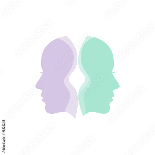 flat minimalist vector of dual face silhouette merging softly