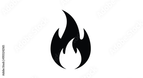 Stylized black flame graphic on a stark white background