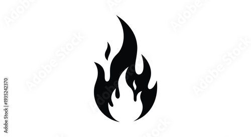 Stylized black flame illustration against a plain white background