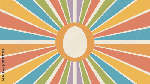 A vibrant and colorful illustration of a sunburst design with multicolored rays