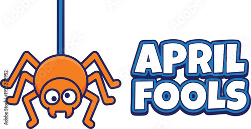 Cartoon Spider Hanging from Thread April Fools.