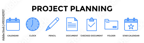 Project Planning Icon Set Collection Pack Banner Web Vector Illustration  Concept Containing Plan And Structure Projects With Clear Timelines And Documentation