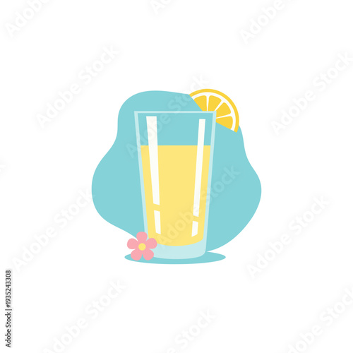 semi-flat spring holiday icon of lemonade glass with slice