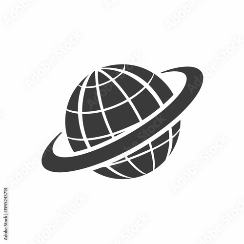 Black and White Planet Icon with Ring.