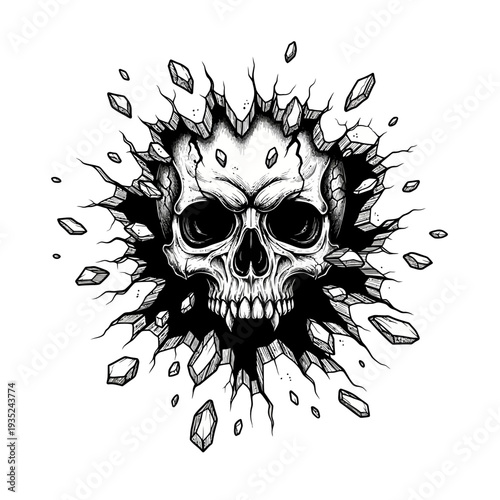 Black and White Skull Illustration Design.