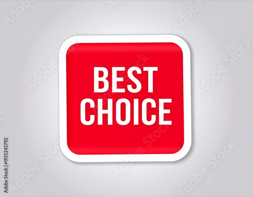 A red rounded square sticker with the white text 