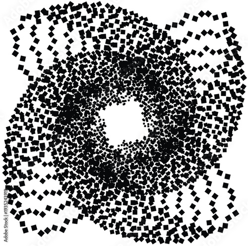 Abstract spiral design composed of varying shades of blue squares