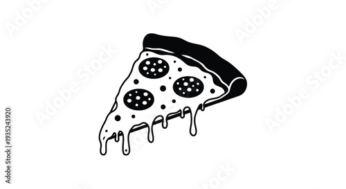 A single slice of pepperoni pizza depicted in a simple black and white style