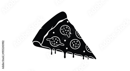 A black silhouette of a single slice of pepperoni pizza on white