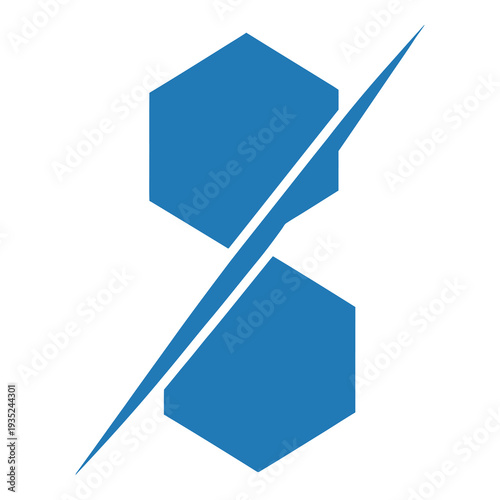 Blue hexagon shapes with diagonal line graphic design element icon