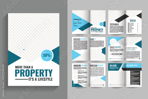 Real estate layout luxury real estate brochure print ready template, blue color Brochure template brochure print ready 12 page