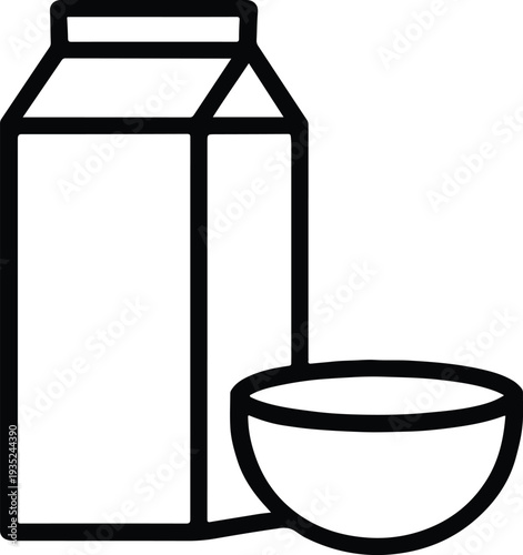 Milk carton and cereal bowl breakfast line icon